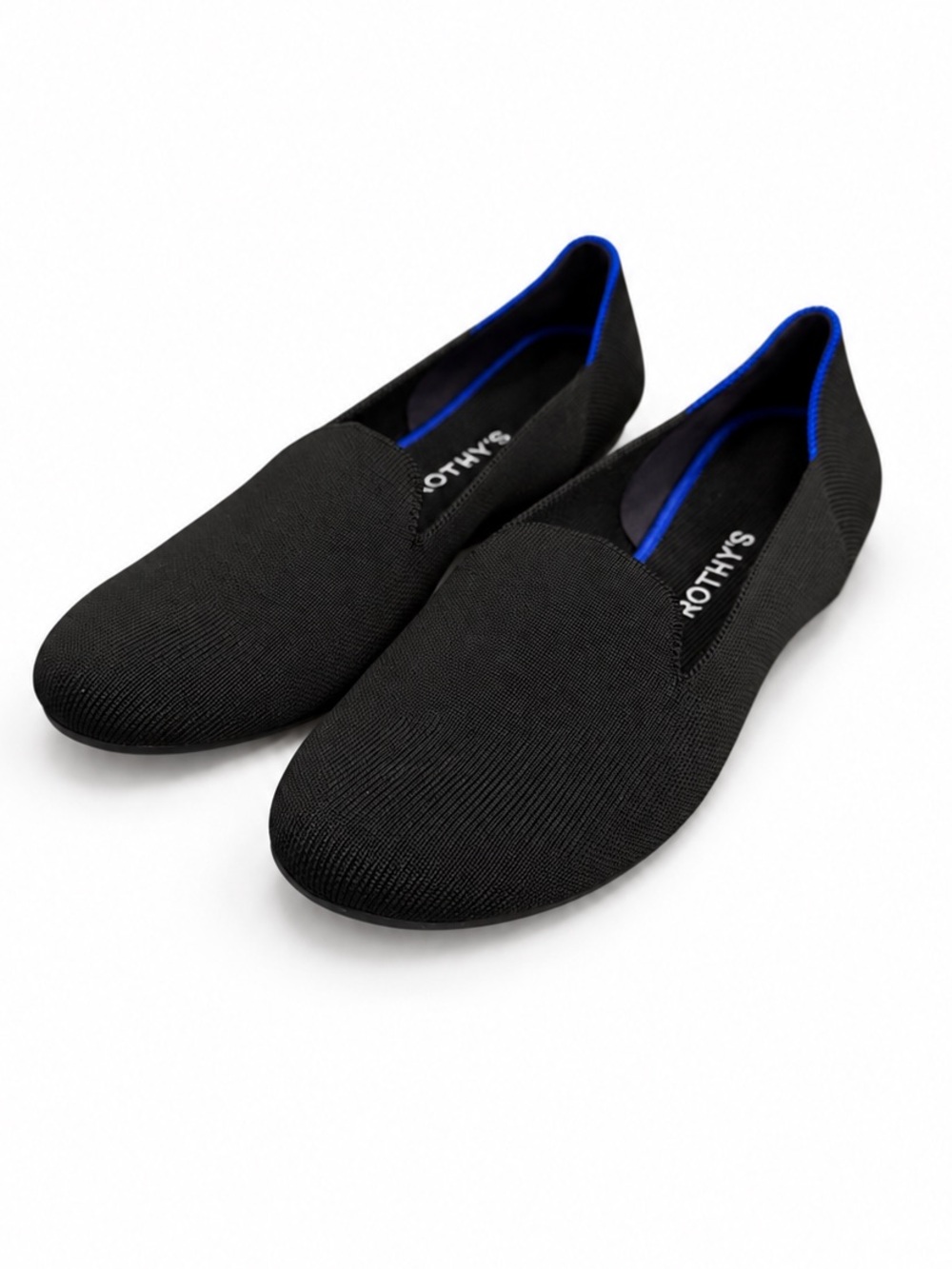 Rothy’s Black Knit Slip-On Loafers Flats Blue Trim Women’s Shoes